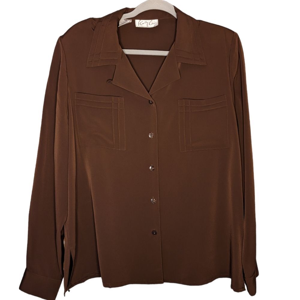 Women's Vintage Kathy Che Brown Button Up Top, Size 16